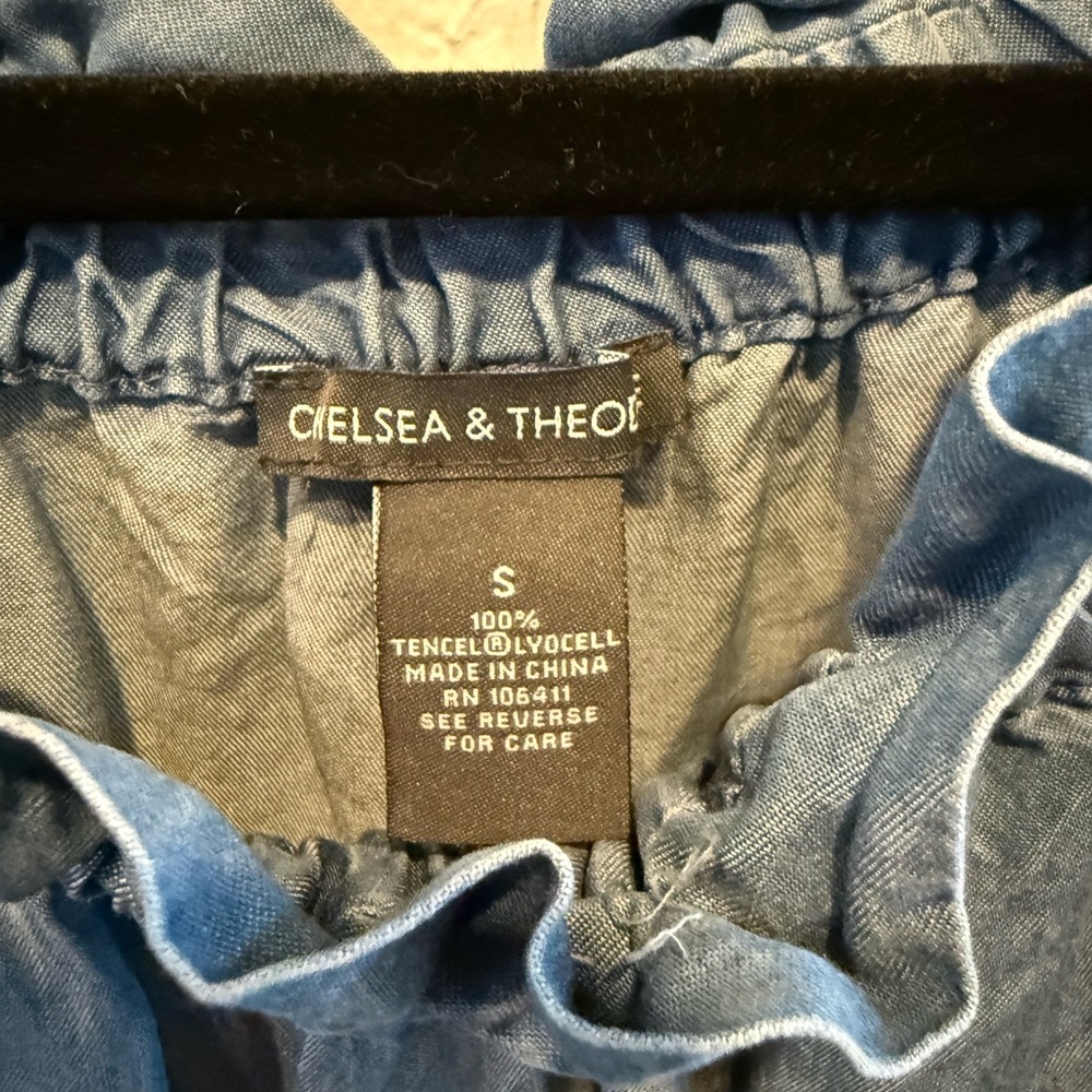 Chelsea & Theodore Denim-Look Ruffle Top - Chambray Blue - Picture 3 of 10